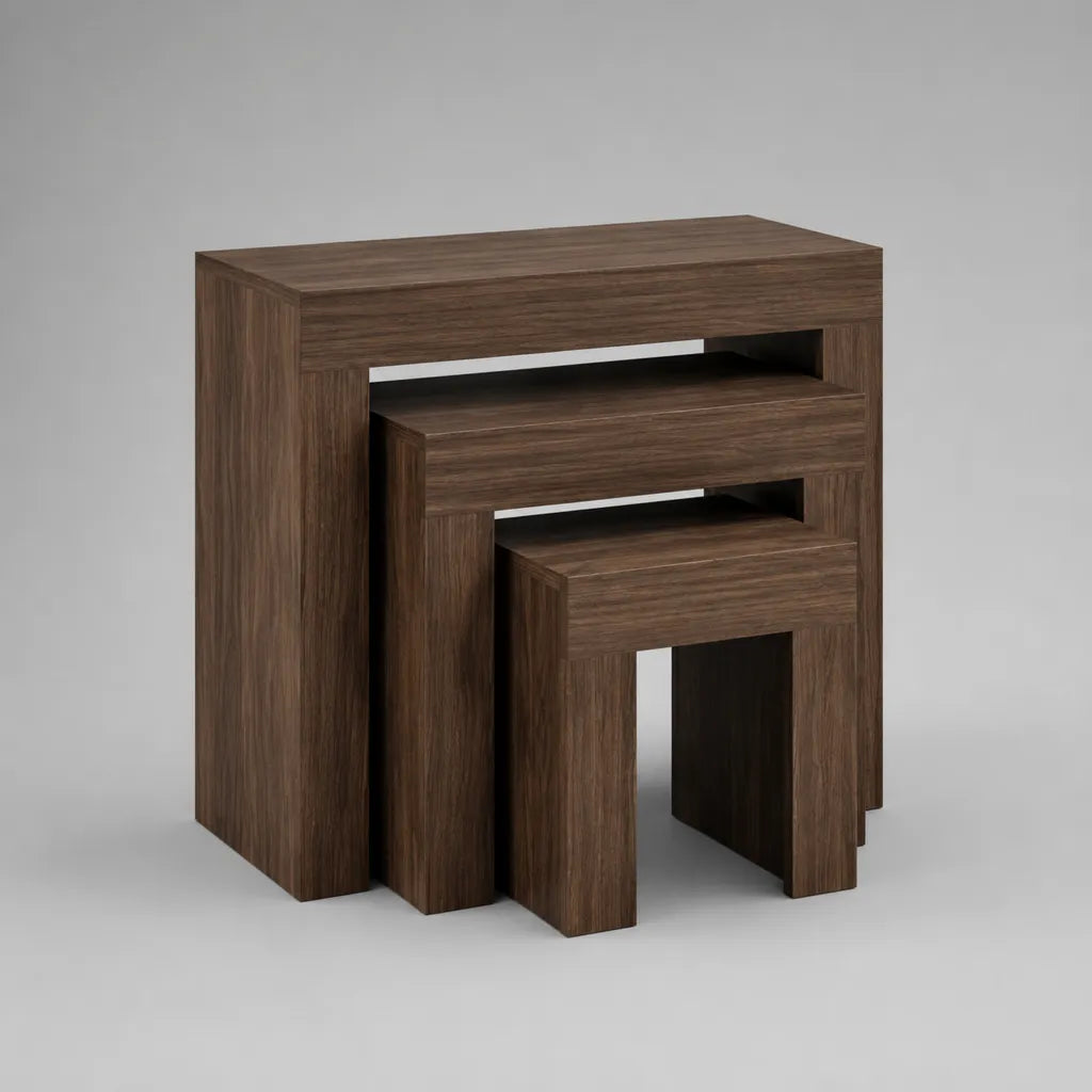 3-teiliges Couchtisch-Set aus melaminbeschichteter Spanplatte, Walnussbraun, 60 × 35 × 50 cm, 45 × 30 × 40 cm und 30 × 25 × 30 cm