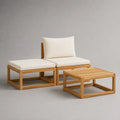 3-teiliges Gartensofa-Set aus Akazien-Massivholz mit Polyesterpolstern, Hellbraun/Naturweiß, Sitzmodule je 70 x 70 cm, Tisch 70 x 70 x 35 cm