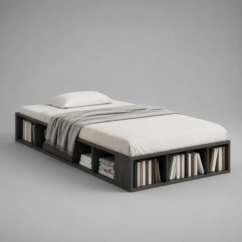 Stauraumbett aus melaminbeschichteter Spanplatte, 134 × 214 × 37 cm, Liegefläche 120 × 200 cm, Anthrazit