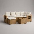 3-teiliges L-förmiges Gartensofa-Set aus Akazien-Massivholz mit Polyesterkissen, Naturbraun und Naturweiß, 270 × 200 × 88 cm