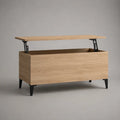 Couchtisch mit anhebbarer Tischplatte und Stauraum aus Holz und Metall, Eiche hell/Schwarz, 100 × 50 × 50–65 cm