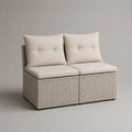 2-teiliges Garten-Loungesofa aus PE-Rattan mit Kissen, Beige/Cremeweiß, 120 × 65 × 85 cm