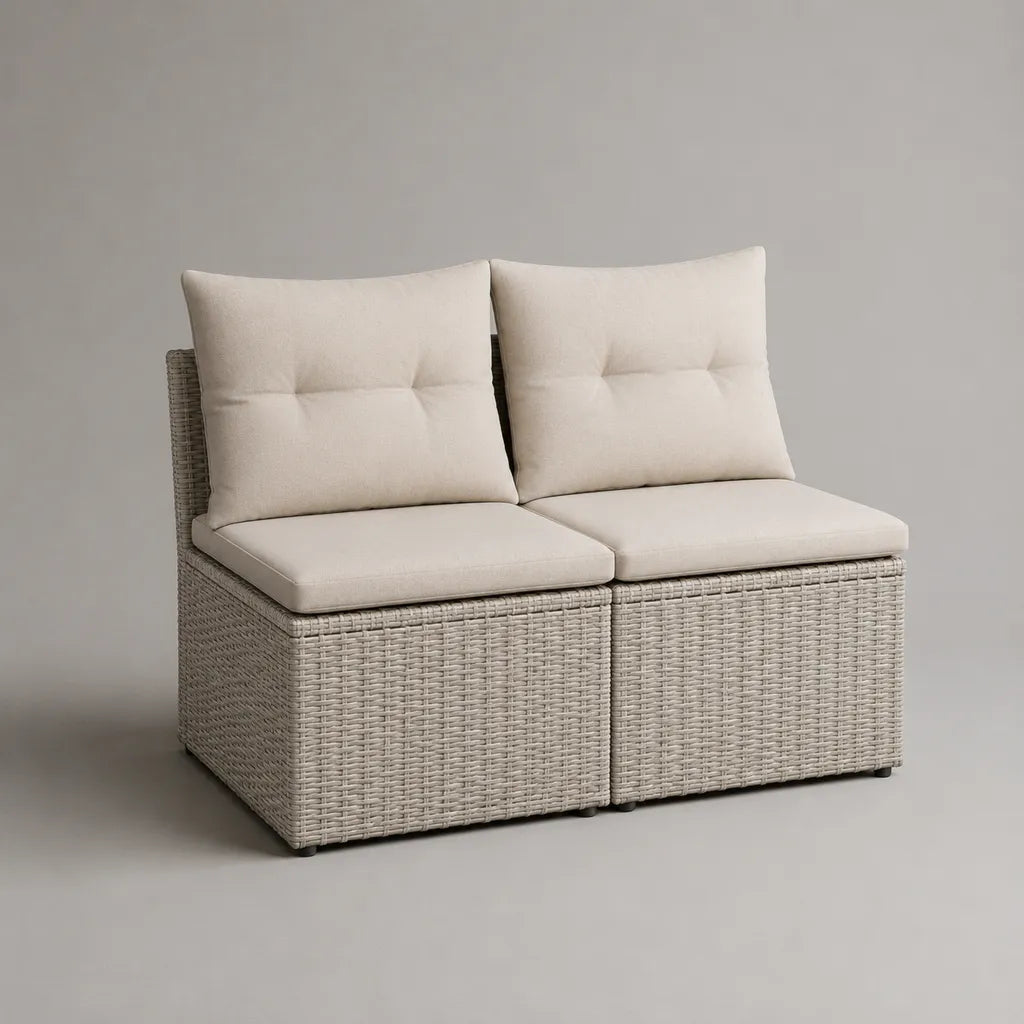 2-teiliges Garten-Loungesofa aus PE-Rattan mit Kissen, Beige/Cremeweiß, 120 × 65 × 85 cm
