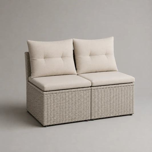 2-teiliges Garten-Loungesofa aus PE-Rattan mit Kissen, Beige/Cremeweiß, 120 × 65 × 85 cm