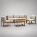 4-teiliges Gartenmöbel-Set aus Akazien-Massivholz, Beige/Naturbraun, 3-Sitzer 190 × 75 × 75 cm, 2 Sessel 68 × 75 × 75 cm, Tisch 90 × 55 × 40 cm