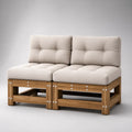 2-teiliges Gartensofa, 2-Sitzer aus massivem Akazienholz mit beigen Stoffauflagen, Naturbraun/Beige, 132 × 74 × 85 cm