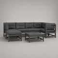 6-teiliges Gartensofa mit Tisch aus massivem Akazienholz und Polyesterpolstern, U-Form, Anthrazit, 314 × 160 × 72 cm